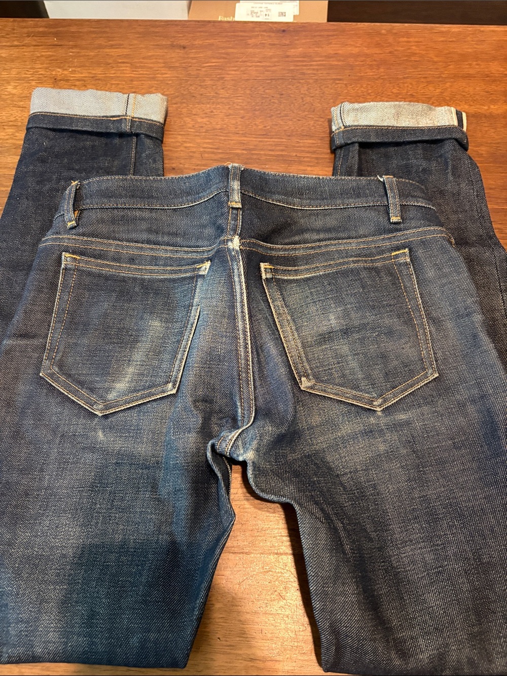 A.P.C. Slim Straight Jeans in Deep Indigo 28 button fly
Dark wash
Salvaged